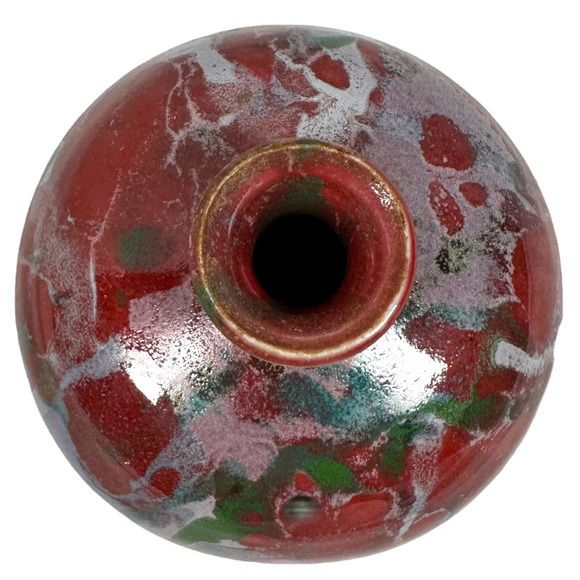 Vintage Cooper Mays NC Bud Vase Red Art Pottery Abstract Stoneware 4” Glaze - Picture 7 of 9